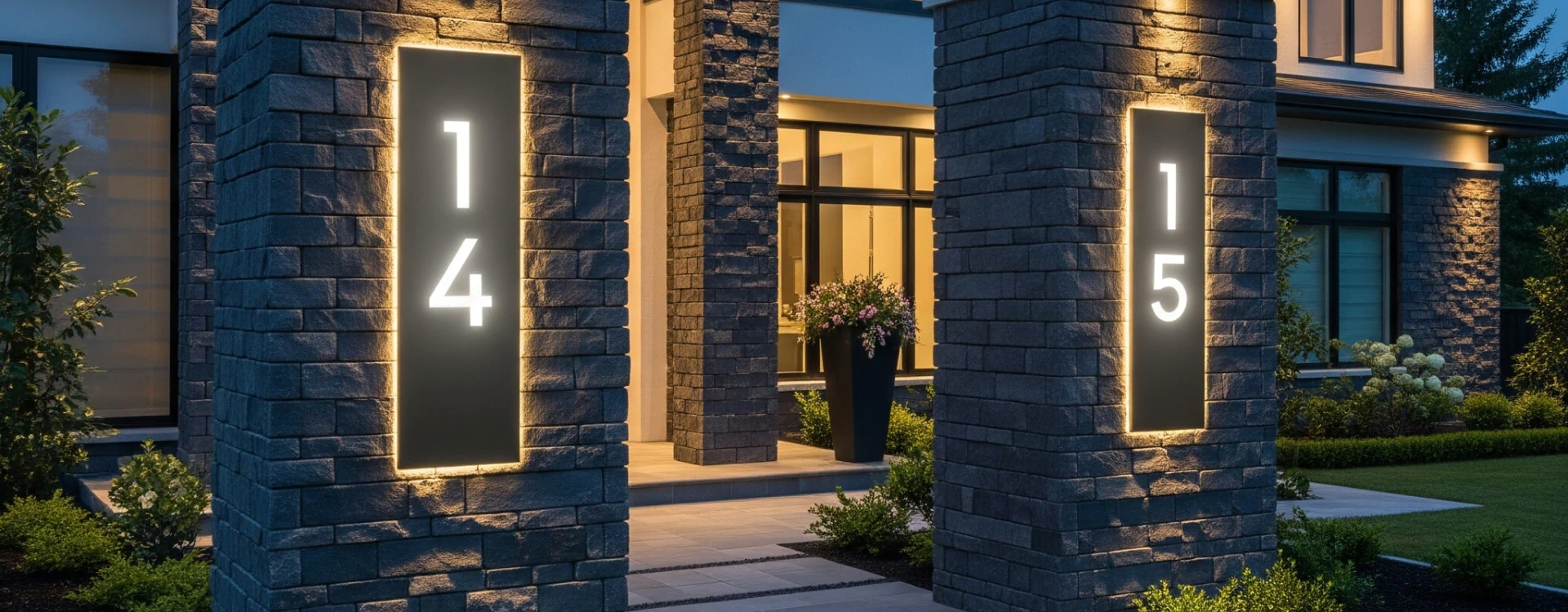 Backlit LED House Numbers on Columns (2)