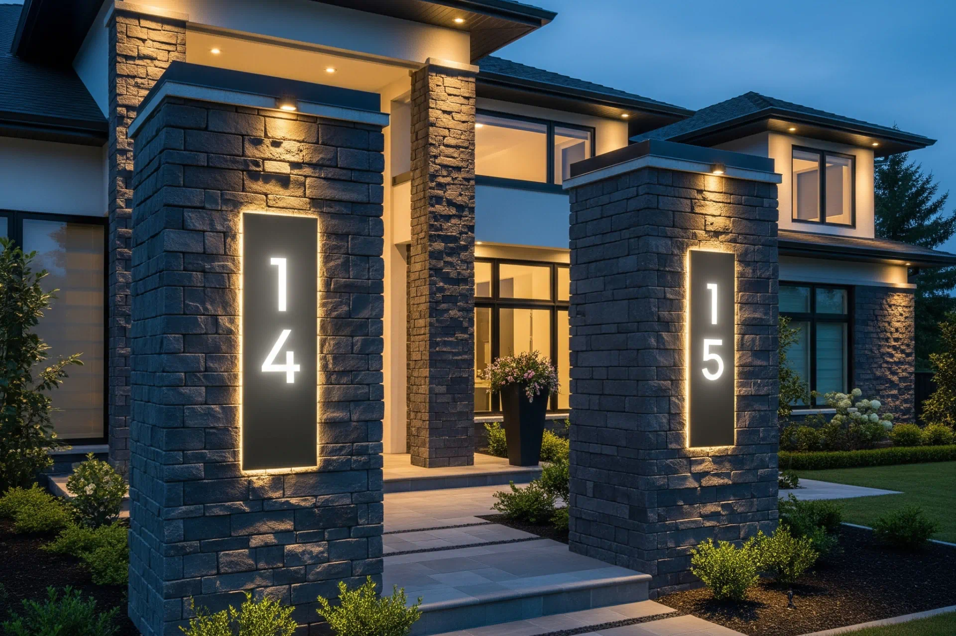 Backlit LED House Numbers on Columns